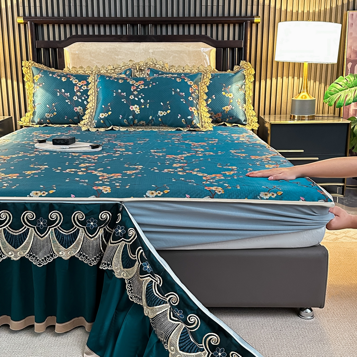 91家纺网 家纺一手货源 找家纺 手艺人家纺 2025新款高精密拉链款G01单床裙 床裙单件 床裙G01绿