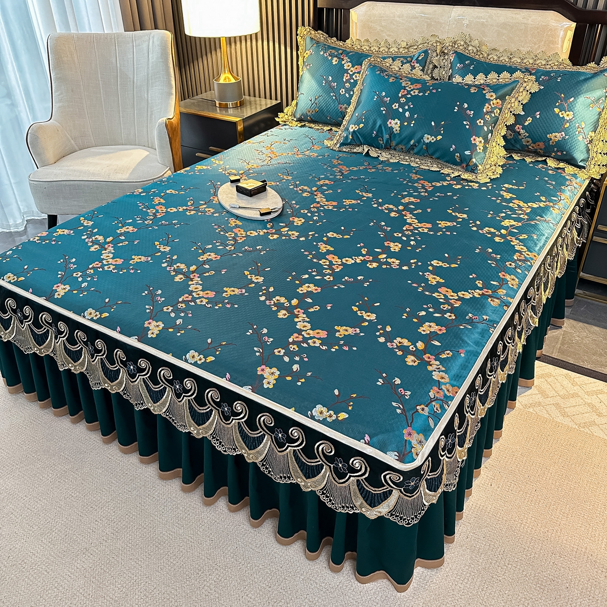 91家纺网 家纺一手货源 找家纺 手艺人家纺 2025新款高精密拉链款G01单床裙 床裙单件 床裙G01绿