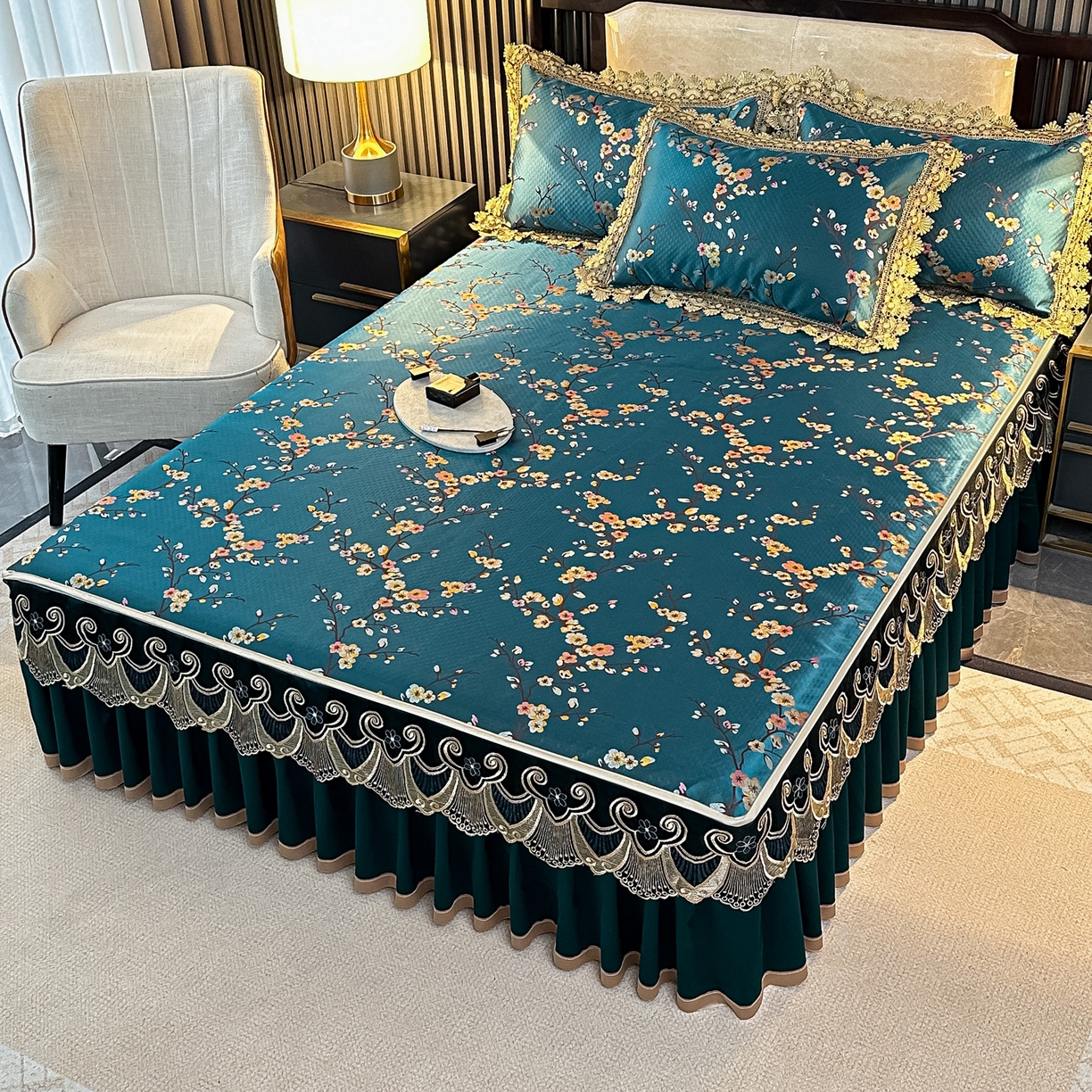 91家纺网 家纺一手货源 找家纺 手艺人家纺 2025新款高精密拉链款G01单床裙 床裙单件 床裙G01绿