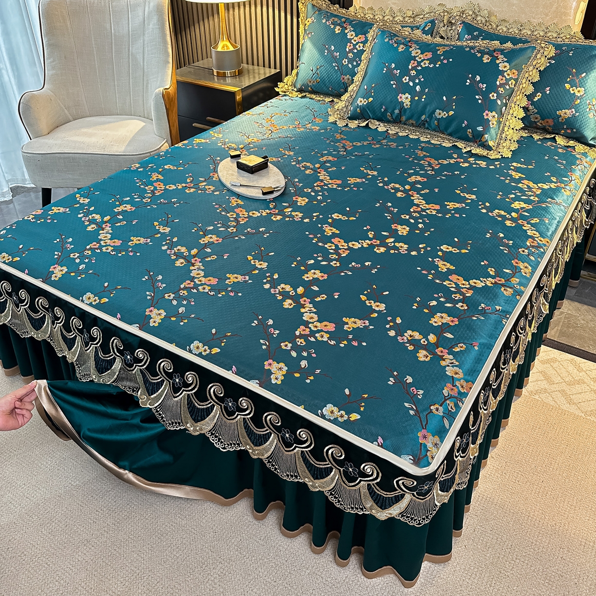 91家纺网 家纺一手货源 找家纺 手艺人家纺 2025新款高精密拉链款G01单床裙 床裙单件 床裙G01绿