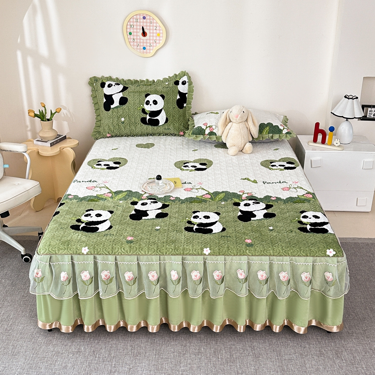 91家纺网 家纺一手货源 找家纺 手艺人家纺 2025新款牛奶绒绗缝R01-R05单床裙 床裙单件 床裙R01