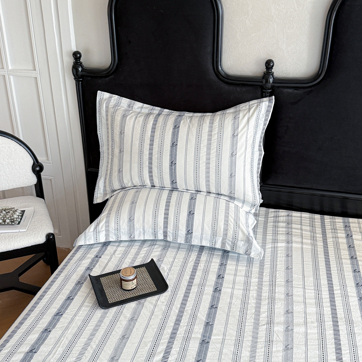 眠博士 2055新款40s全棉纯棉提花股线枕套单品枕套单件单枕套 提花股线枕套-素简蓝