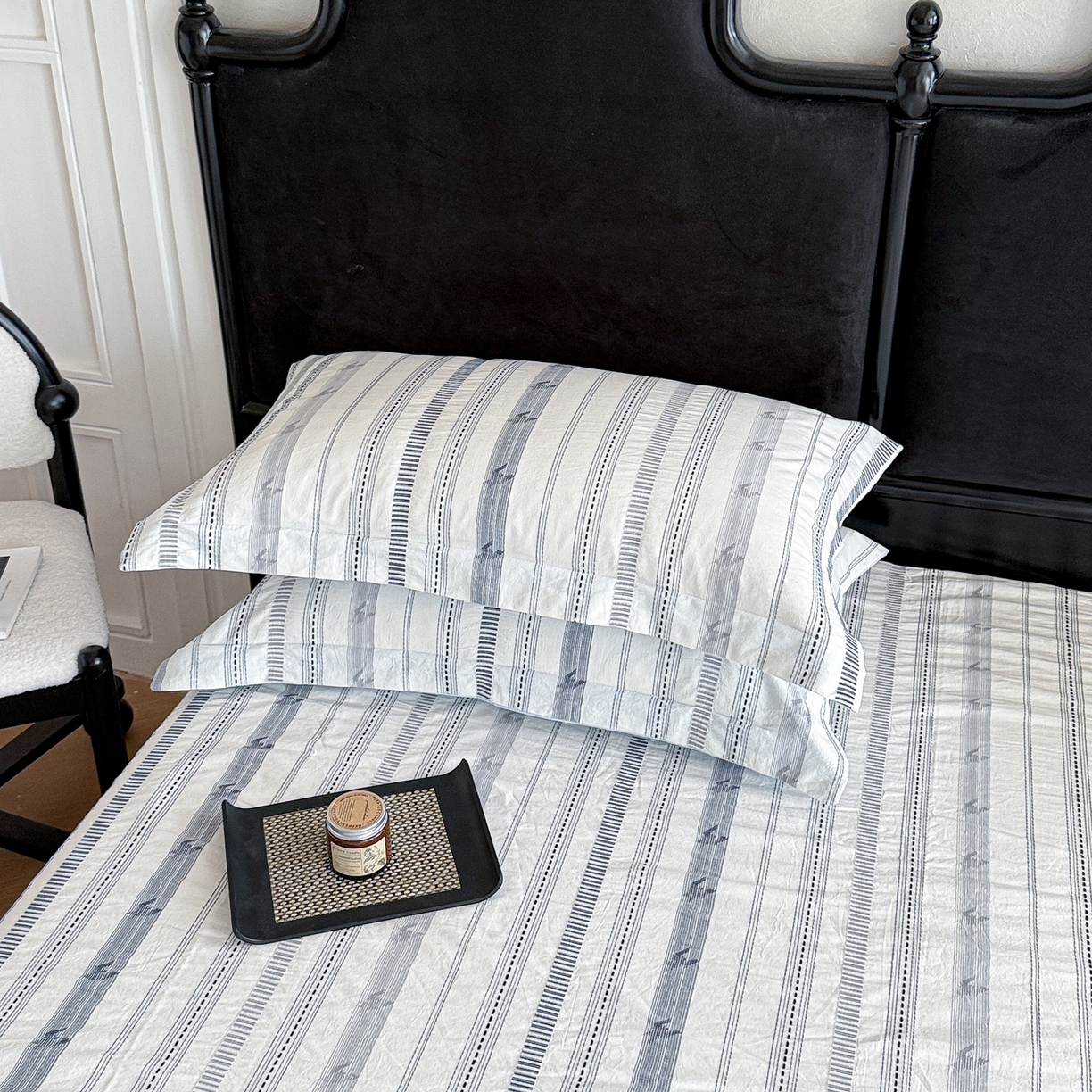 91家纺网 家纺一手货源 找家纺 眠博士 2055新款40s全棉纯棉提花股线枕套单品枕套单件单枕套 提花股线枕套-素简蓝