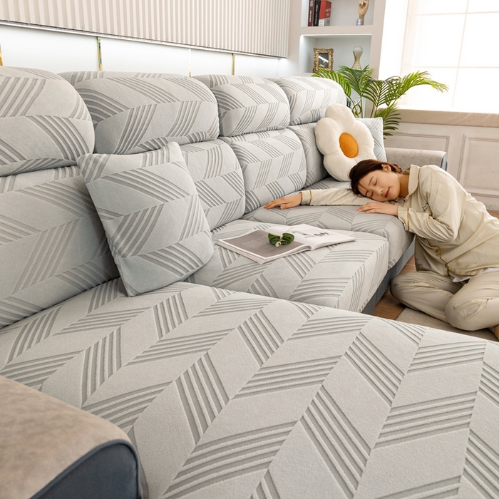 91家纺网 家纺一手货源 找家纺 沐沐 2026新款菱梵提花沙发笠 菱梵-浅灰