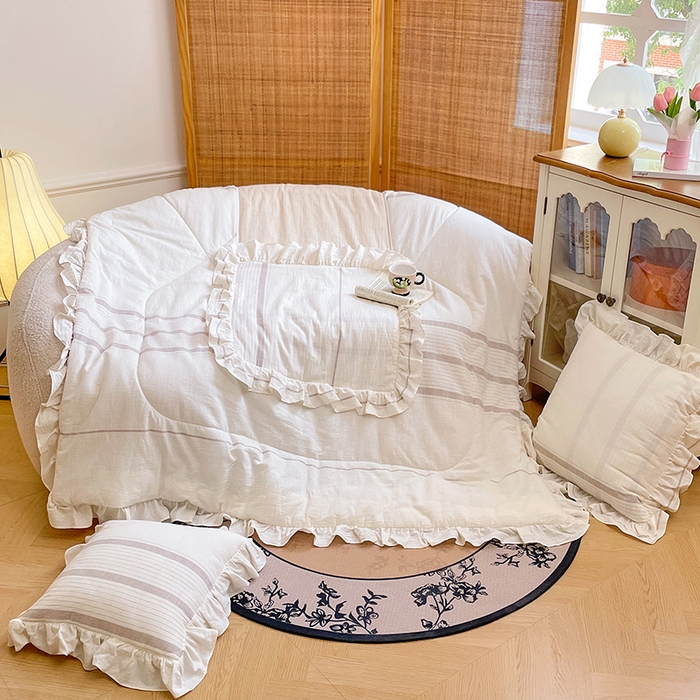 91家纺网 家纺一手货源 找家纺 照世家纺 2025新款亚麻抱枕被 简约条纹