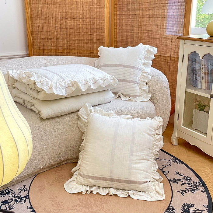 91家纺网 家纺一手货源 找家纺 照世家纺 2025新款亚麻抱枕被 简约条纹