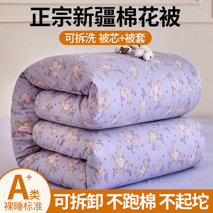 好宜家纺 2025新款可拆洗新疆棉花被冬被春秋被夏凉被家用学生宿舍被子空调被芯四季通用 【批发团购价更优】【免费打包代发】【量大免费送货上门】 杏花微雨-紫