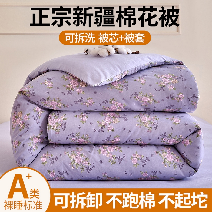 91家纺网 家纺一手货源 找家纺 好宜家纺 2025新款可拆洗新疆棉花被冬被春秋被夏凉被家用学生宿舍被子空调被芯四季通用 【批发团购价更优】【免费打包代发】【量大免费送货上门】 杏花微雨-紫