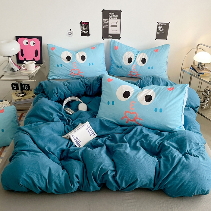 91家纺网 家纺一手货源 找家纺 （总）优卡迪家纺馆 2025新款A类亲肤水洗棉大眼萌纯色混搭四件套