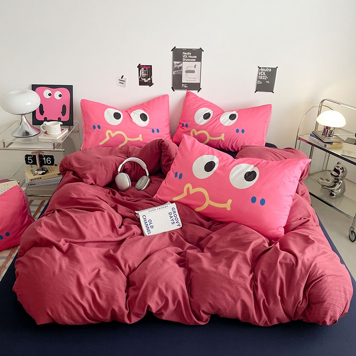 91家纺网 家纺一手货源 找家纺 （总）优卡迪家纺馆 2025新款A类亲肤水洗棉大眼萌纯色混搭四件套