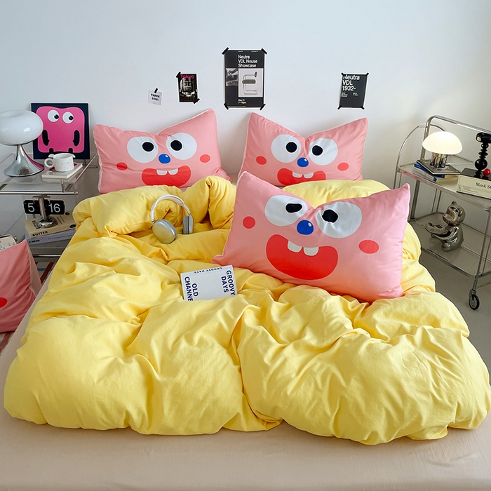 91家纺网 家纺一手货源 找家纺 （总）优卡迪家纺馆 2025新款A类亲肤水洗棉大眼萌纯色混搭四件套