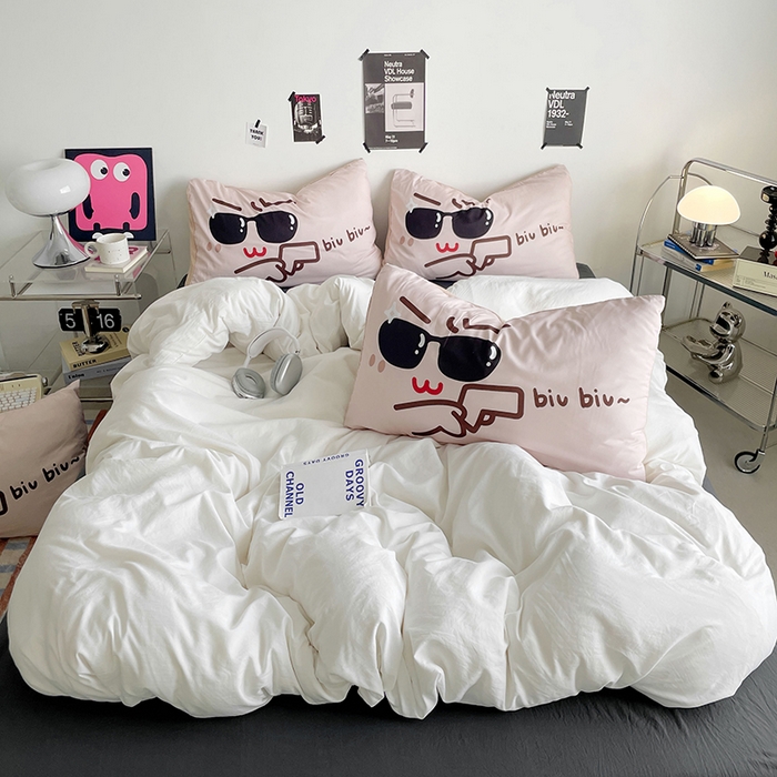 91家纺网 家纺一手货源 找家纺 （总）优卡迪家纺馆 2025新款A类亲肤水洗棉大眼萌纯色混搭四件套