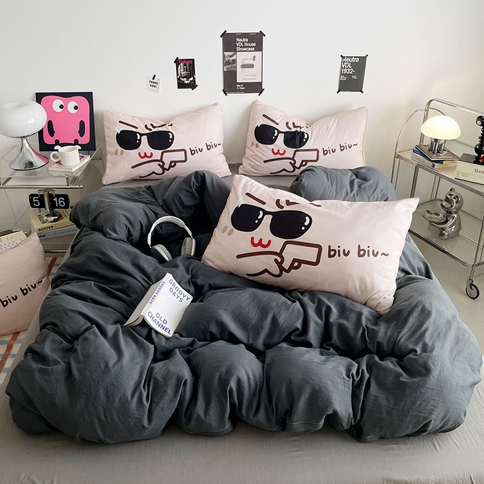 91家纺网 家纺一手货源 找家纺 （总）优卡迪家纺馆 2025新款A类亲肤水洗棉大眼萌纯色混搭四件套