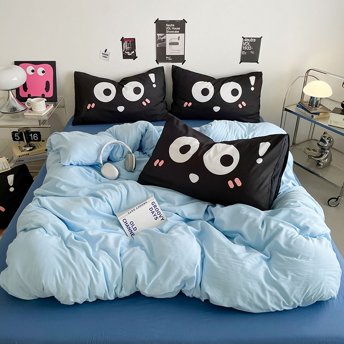 91家纺网 家纺一手货源 找家纺 （总）优卡迪家纺馆 2025新款A类亲肤水洗棉大眼萌纯色混搭四件套