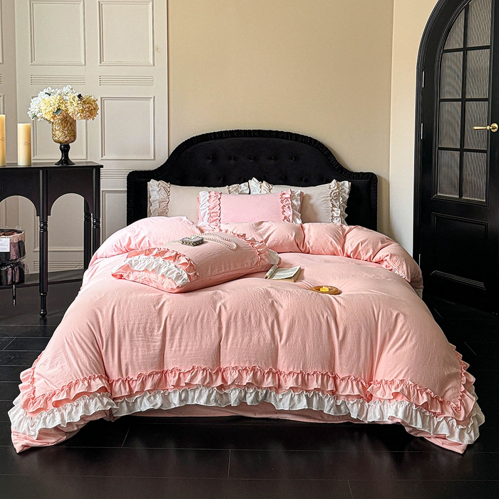 （总）缘生活 2025新款加厚水洗棉双层荷叶边四件套