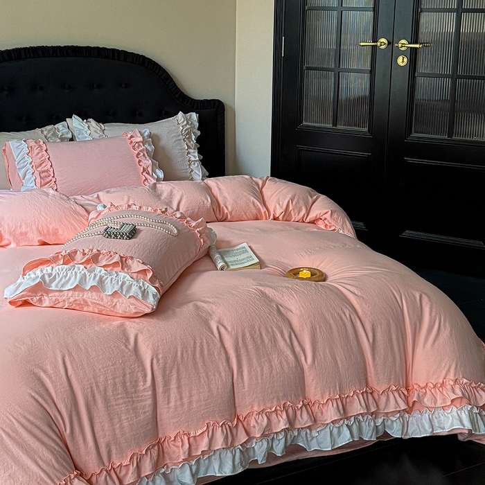 91家纺网 家纺一手货源 找家纺 （总）缘生活 2025新款加厚水洗棉双层荷叶边四件套