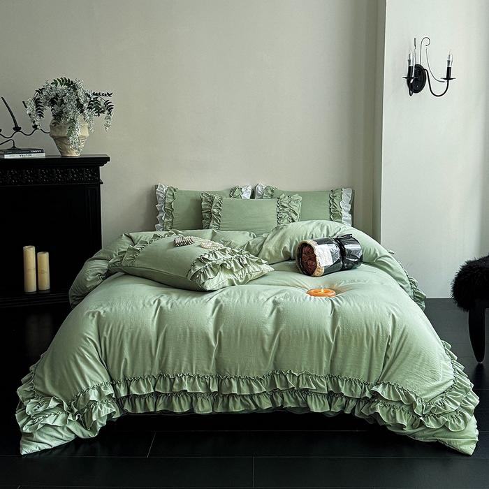 91家纺网 家纺一手货源 找家纺 （总）缘生活 2025新款加厚水洗棉双层荷叶边四件套