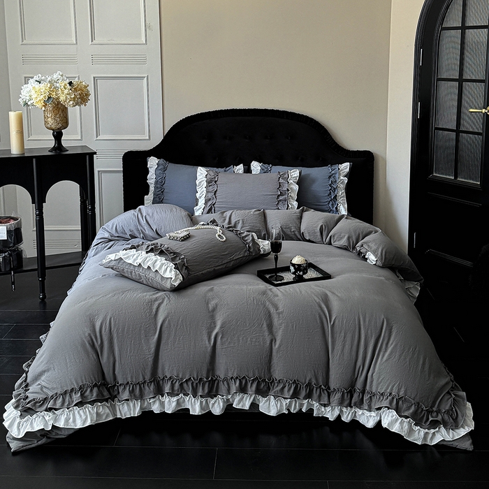 91家纺网 家纺一手货源 找家纺 （总）缘生活 2025新款加厚水洗棉双层荷叶边四件套