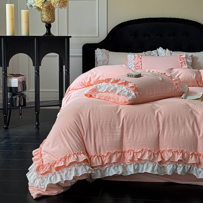 91家纺网 家纺一手货源 找家纺 （总）缘生活 2025新款加厚水洗棉双层荷叶边四件套