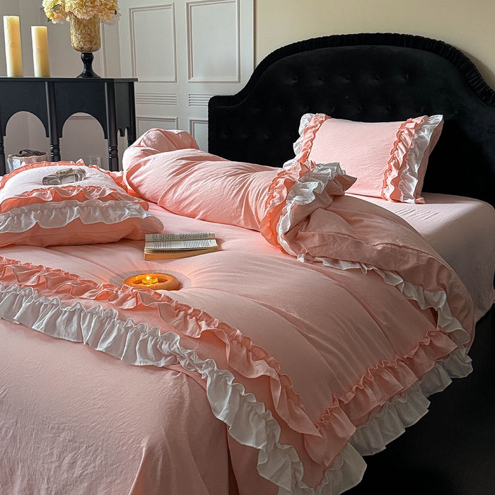 91家纺网 家纺一手货源 找家纺 （总）缘生活 2025新款加厚水洗棉双层荷叶边四件套