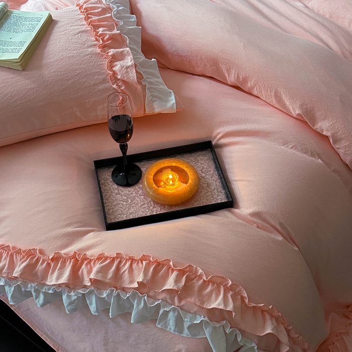 91家纺网 家纺一手货源 找家纺 （总）缘生活 2025新款加厚水洗棉双层荷叶边四件套