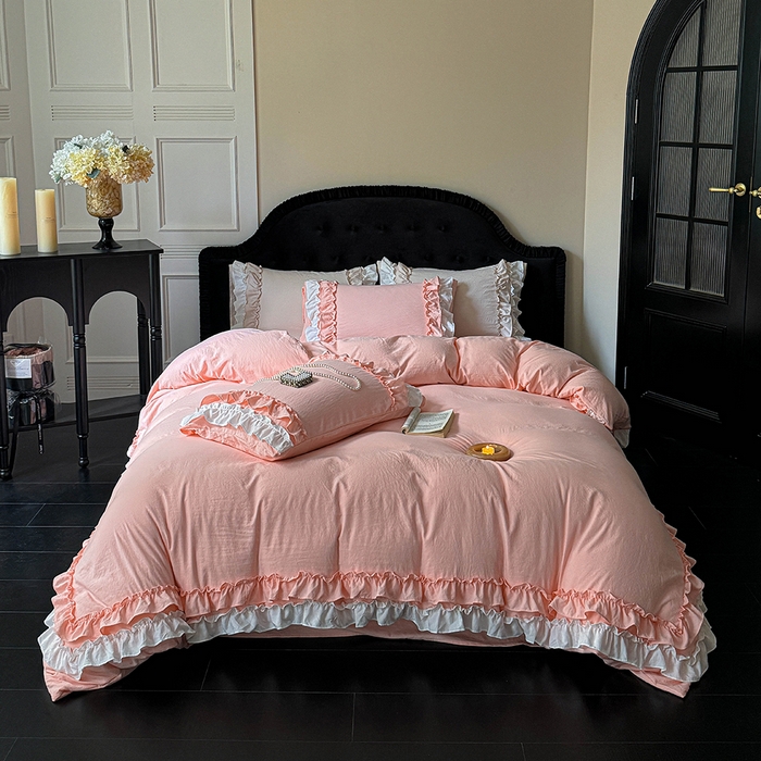 91家纺网 家纺一手货源 找家纺 （总）缘生活 2025新款加厚水洗棉双层荷叶边四件套