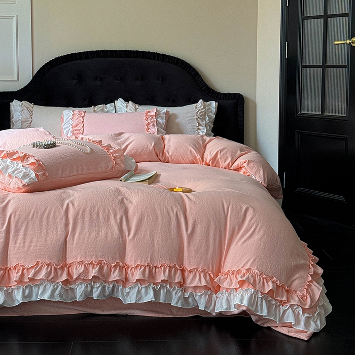 91家纺网 家纺一手货源 找家纺 （总）缘生活 2025新款加厚水洗棉双层荷叶边四件套