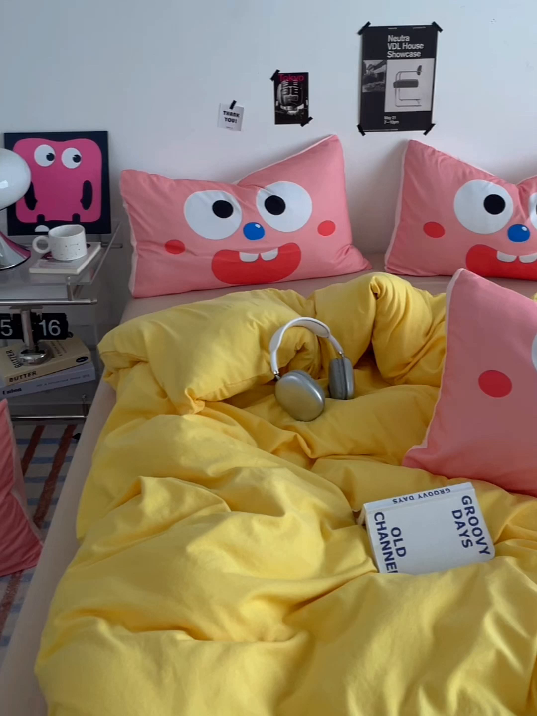 91家纺网 家纺一手货源 找家纺 优卡迪家纺馆 2025新款A类亲肤水洗棉大眼萌纯色混搭四件套 大眼萌-鹅黄杏