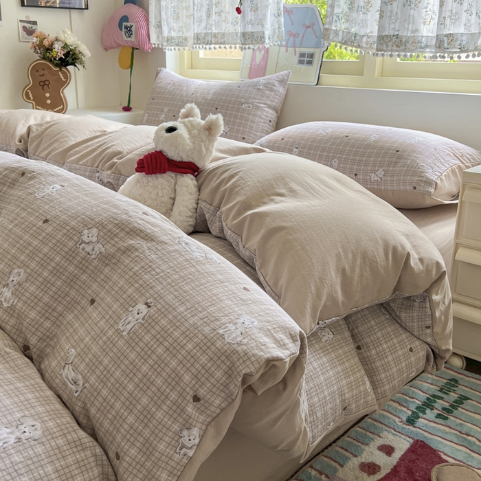 91家纺网 家纺一手货源 找家纺 希丞家居 2025新款ins小清新水洗优嘉棉四件套 萌犬日记