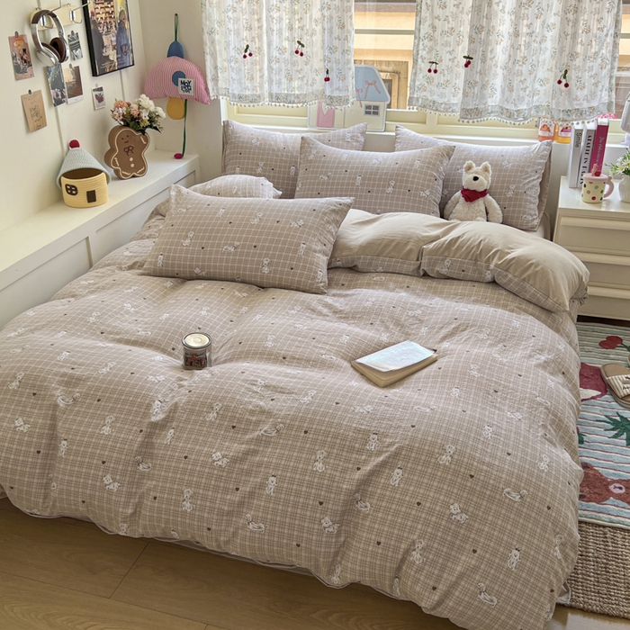 91家纺网 家纺一手货源 找家纺 希丞家居 2025新款ins小清新水洗优嘉棉四件套 萌犬日记