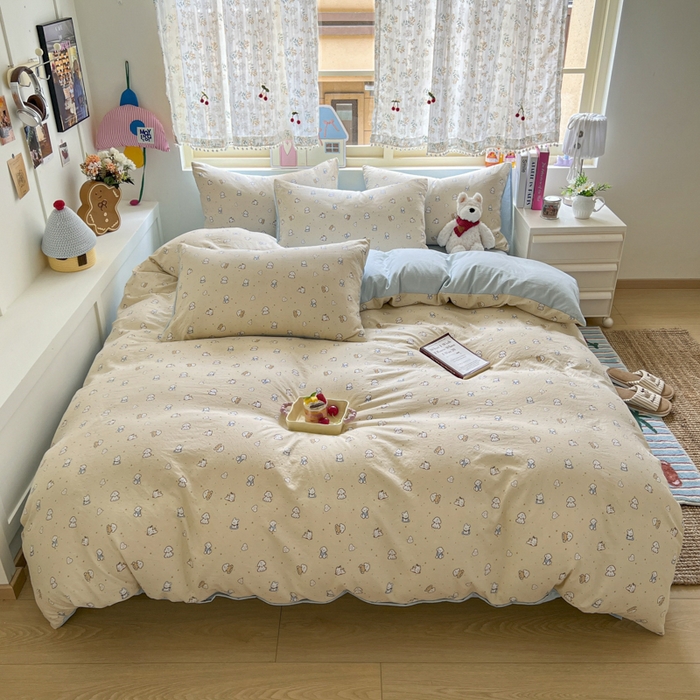 91家纺网 家纺一手货源 找家纺 希丞家居 2025新款ins小清新水洗优嘉棉四件套 汪星乐园