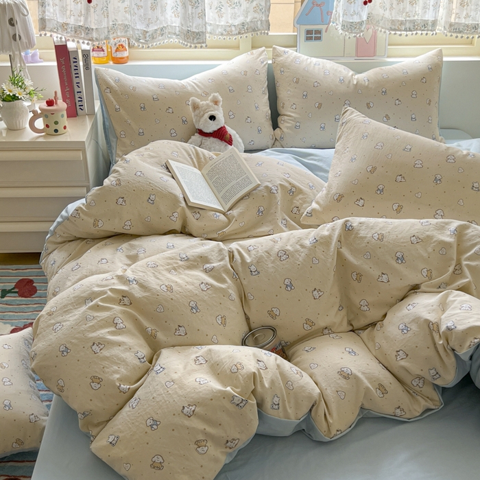 91家纺网 家纺一手货源 找家纺 希丞家居 2025新款ins小清新水洗优嘉棉四件套 汪星乐园