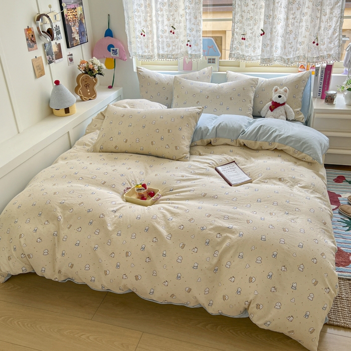 91家纺网 家纺一手货源 找家纺 希丞家居 2025新款ins小清新水洗优嘉棉四件套 汪星乐园