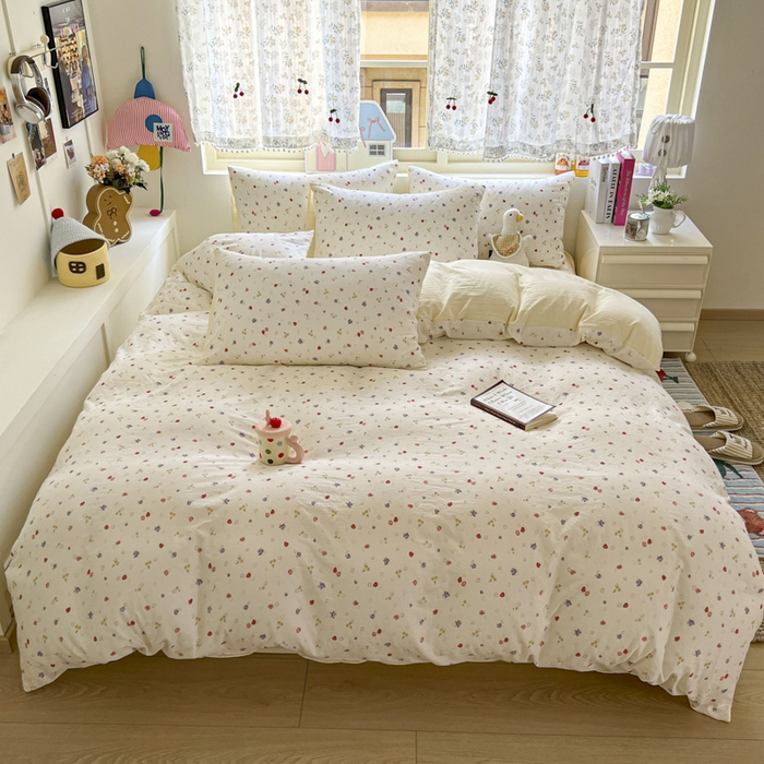 91家纺网 家纺一手货源 找家纺 希丞家居 2025新款ins小清新水洗优嘉棉四件套 双霉果酱