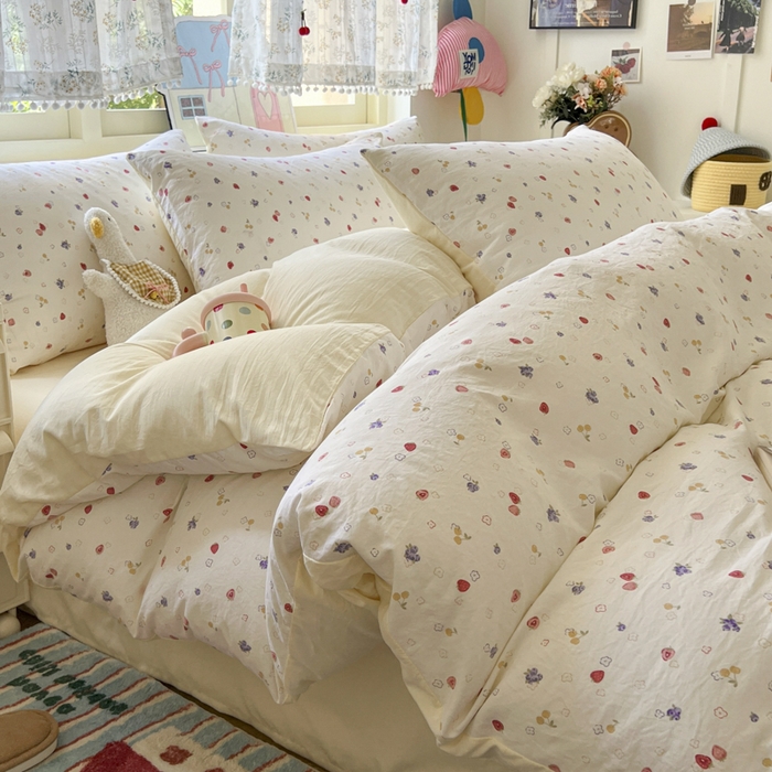 91家纺网 家纺一手货源 找家纺 希丞家居 2025新款ins小清新水洗优嘉棉四件套 双霉果酱