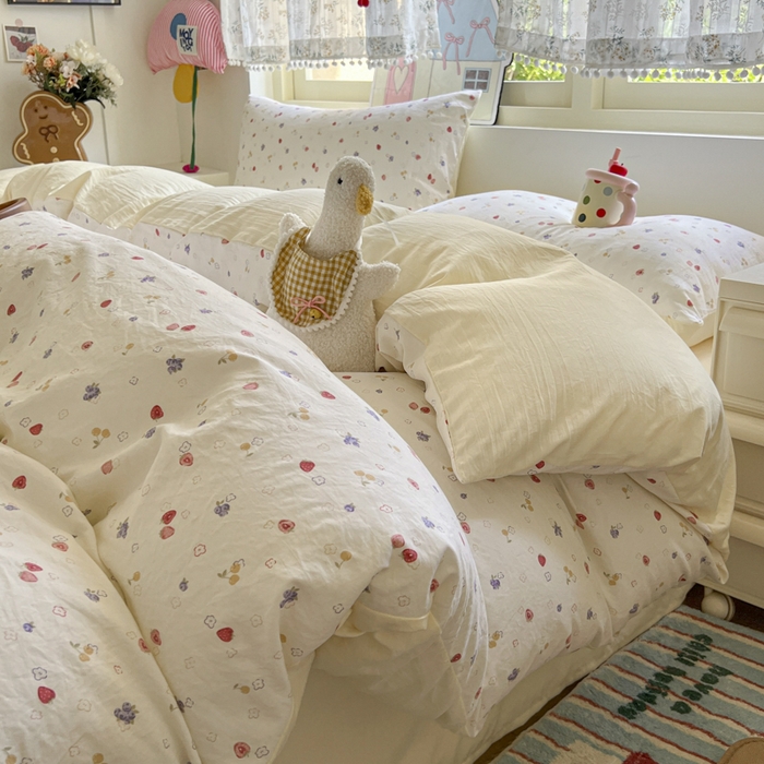 91家纺网 家纺一手货源 找家纺 希丞家居 2025新款ins小清新水洗优嘉棉四件套 双霉果酱