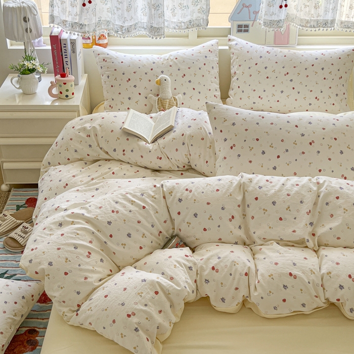 91家纺网 家纺一手货源 找家纺 希丞家居 2025新款ins小清新水洗优嘉棉四件套 双霉果酱