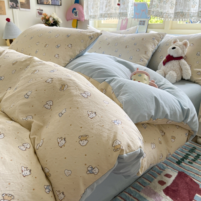 91家纺网 家纺一手货源 找家纺 希丞家居 2025新款ins小清新水洗优嘉棉四件套 汪星乐园