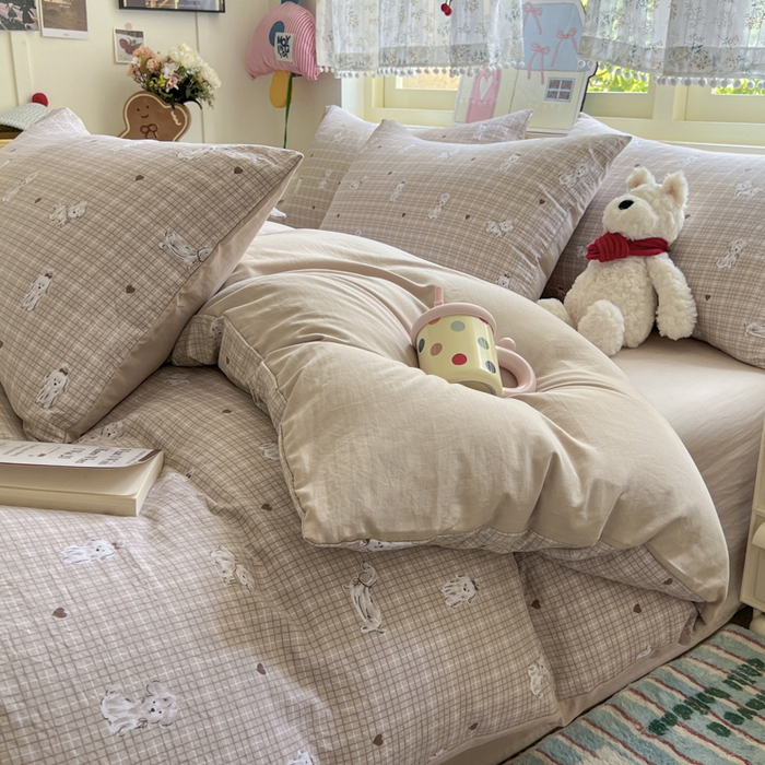 91家纺网 家纺一手货源 找家纺 希丞家居 2025新款ins小清新水洗优嘉棉四件套 萌犬日记