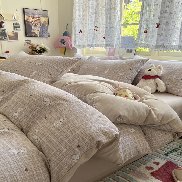 91家纺网 家纺一手货源 找家纺 希丞家居 2025新款ins小清新水洗优嘉棉四件套 萌犬日记