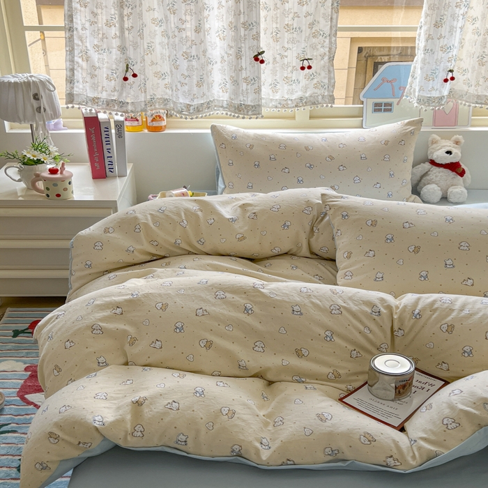 91家纺网 家纺一手货源 找家纺 希丞家居 2025新款ins小清新水洗优嘉棉四件套 汪星乐园