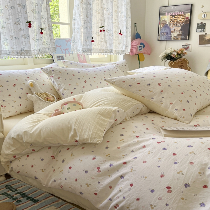 91家纺网 家纺一手货源 找家纺 希丞家居 2025新款ins小清新水洗优嘉棉四件套 双霉果酱