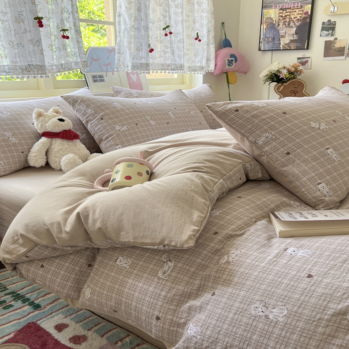 91家纺网 家纺一手货源 找家纺 希丞家居 2025新款ins小清新水洗优嘉棉四件套 萌犬日记