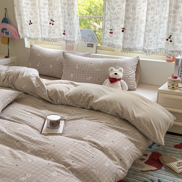 91家纺网 家纺一手货源 找家纺 希丞家居 2025新款ins小清新水洗优嘉棉四件套 萌犬日记