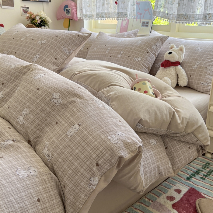 希丞家居 2025新款ins小清新水洗优嘉棉四件套 萌犬日记