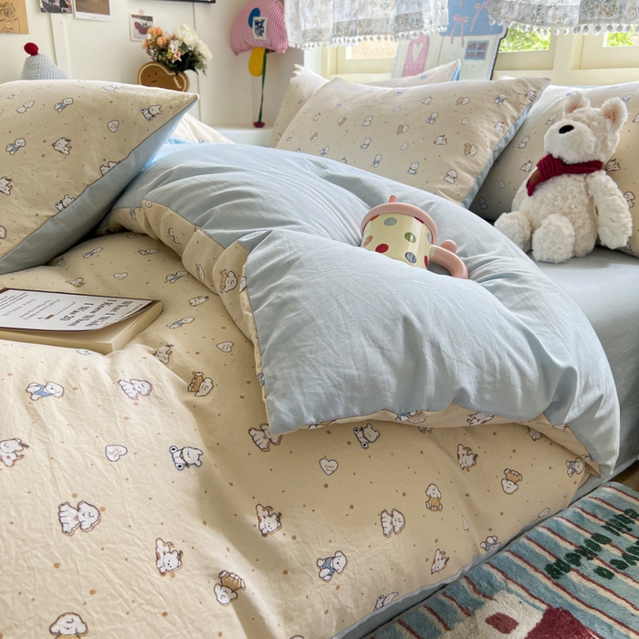 91家纺网 家纺一手货源 找家纺 希丞家居 2025新款ins小清新水洗优嘉棉四件套 汪星乐园