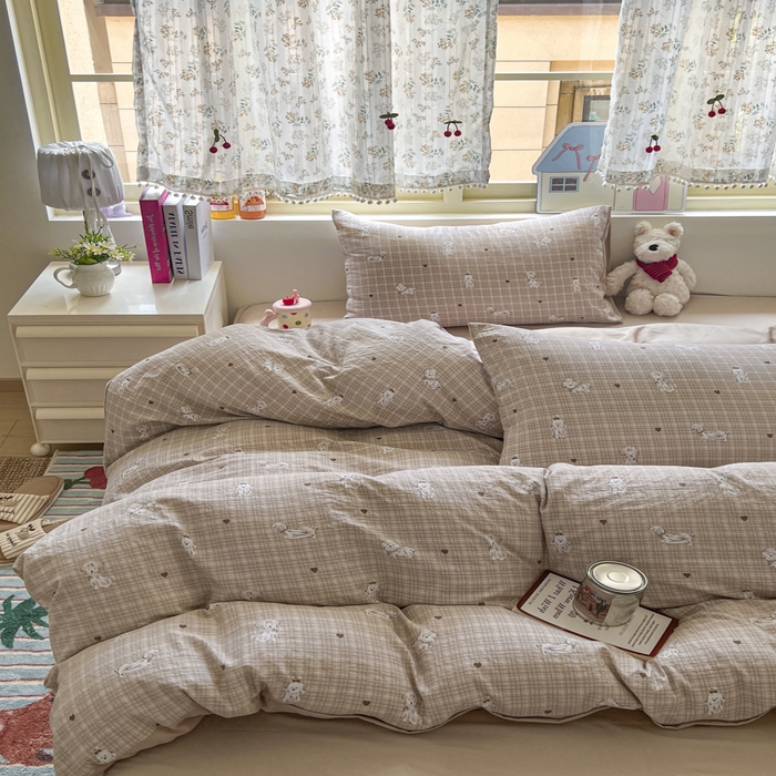 91家纺网 家纺一手货源 找家纺 希丞家居 2025新款ins小清新水洗优嘉棉四件套 萌犬日记