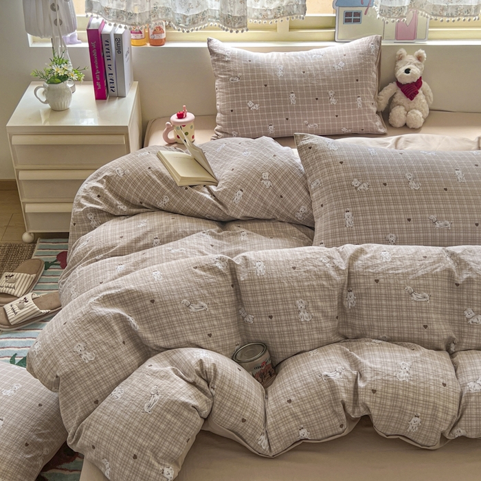 91家纺网 家纺一手货源 找家纺 希丞家居 2025新款ins小清新水洗优嘉棉四件套 萌犬日记