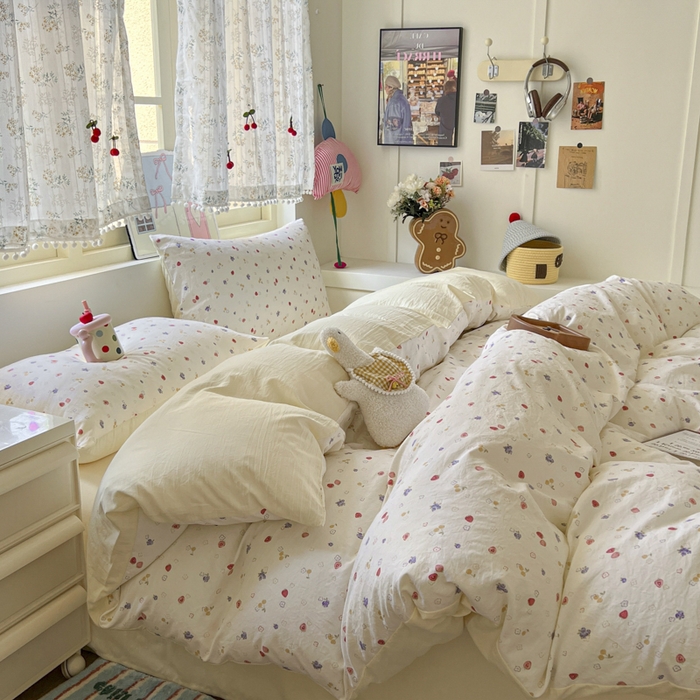 91家纺网 家纺一手货源 找家纺 希丞家居 2025新款ins小清新水洗优嘉棉四件套 双霉果酱