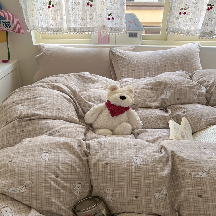 91家纺网 家纺一手货源 找家纺 希丞家居 2025新款ins小清新水洗优嘉棉四件套 萌犬日记